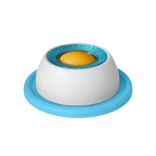 Blue slow feeder lick bowl for dogs with a textured licking surface