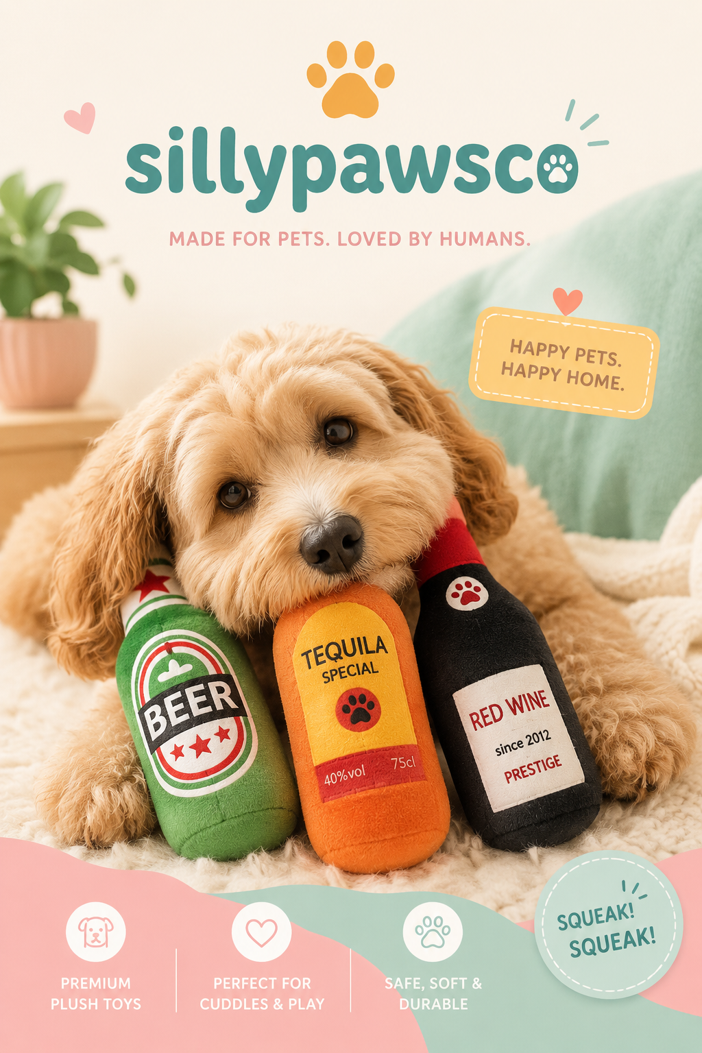 Pawty Pinot™ — Plush Wine Bottle Squeaky Dog Toy